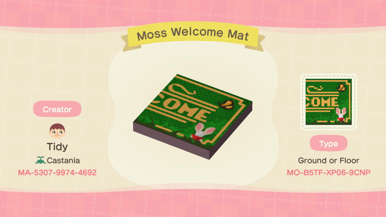 Animal Crossing Design Code: MO-B5TF-XP06-9CNP Moss Welcome Mat