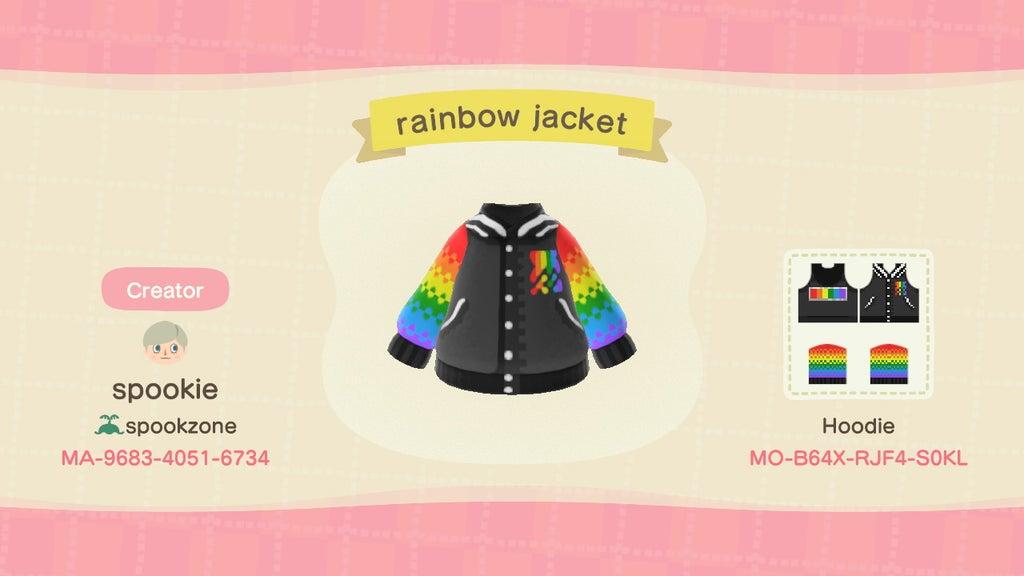 Animal Crossing Design Code: MO-B64X-RJF4-S0KL rainbow jacket