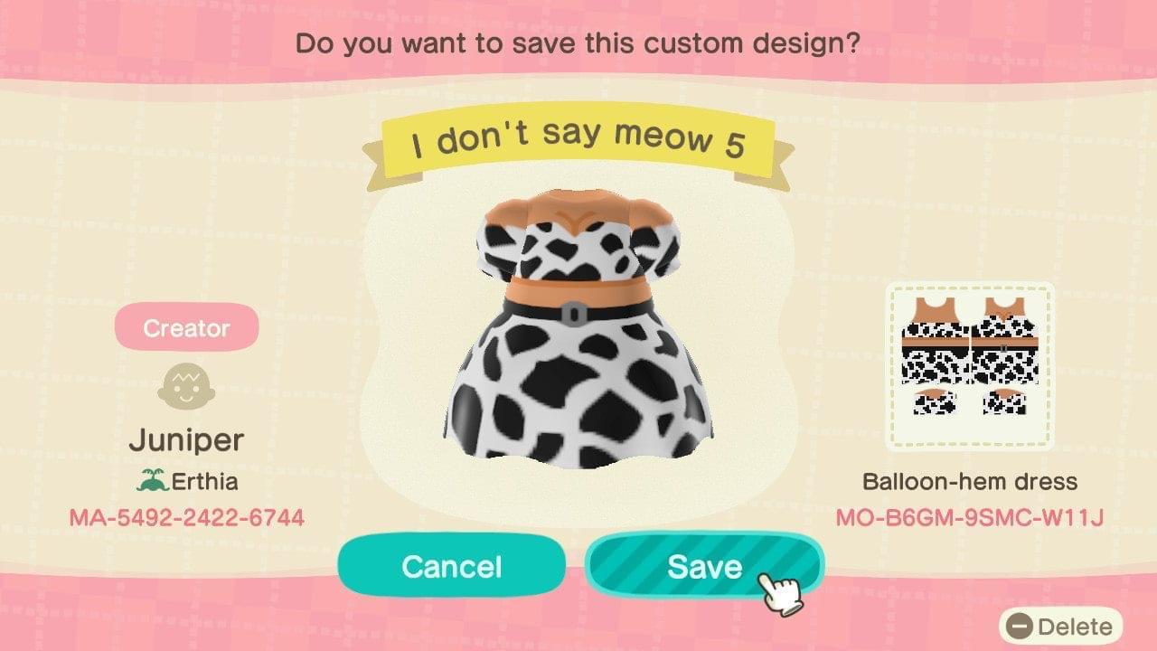 Animal Crossing Design Code: MO-B6GM-9SMC-W11J I don’t say meow 5
