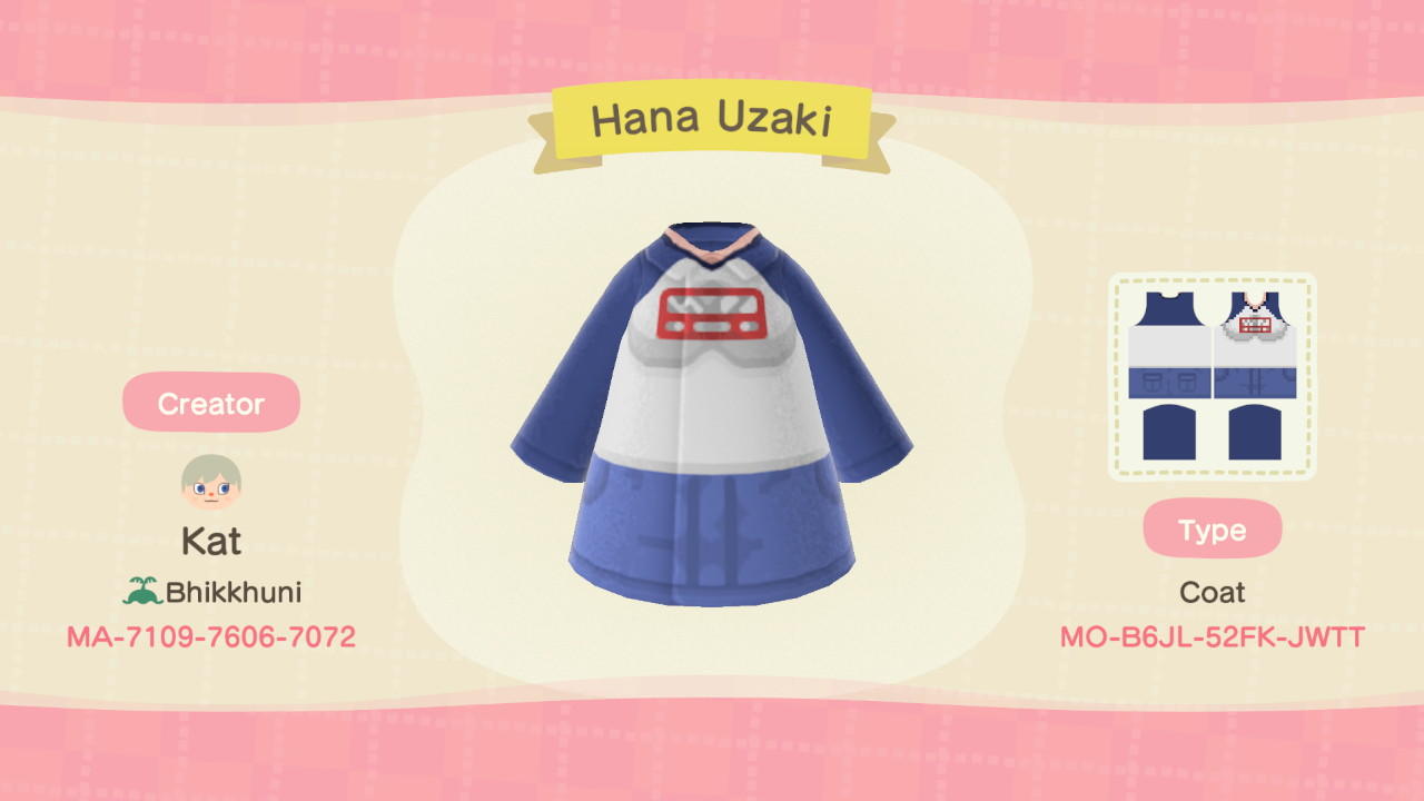 Animal Crossing Design Code: MO-B6JL-52FK-JWTT Hana Uzaki