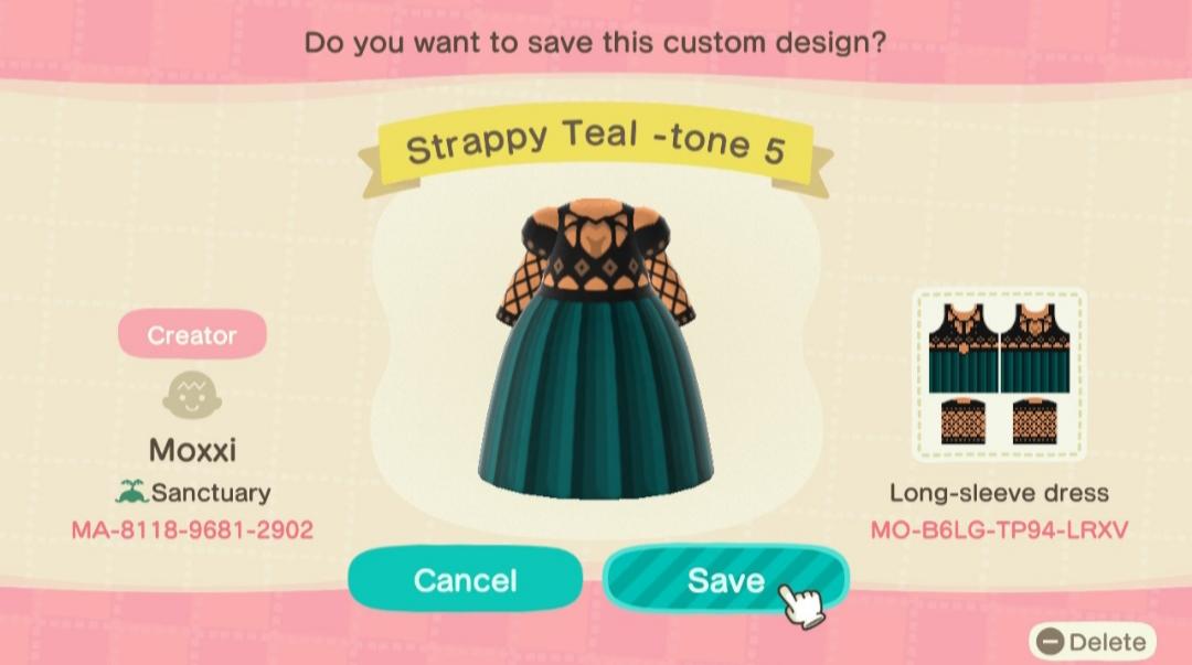 Animal Crossing Design Code: MO-B6LG-TP94-LRXV Strappy Teal -tone 5