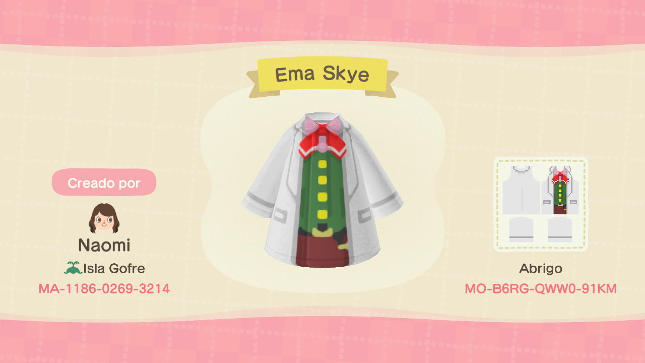 Animal Crossing Design Code: MO-B6RG-QWW0-91KM Ema Skye