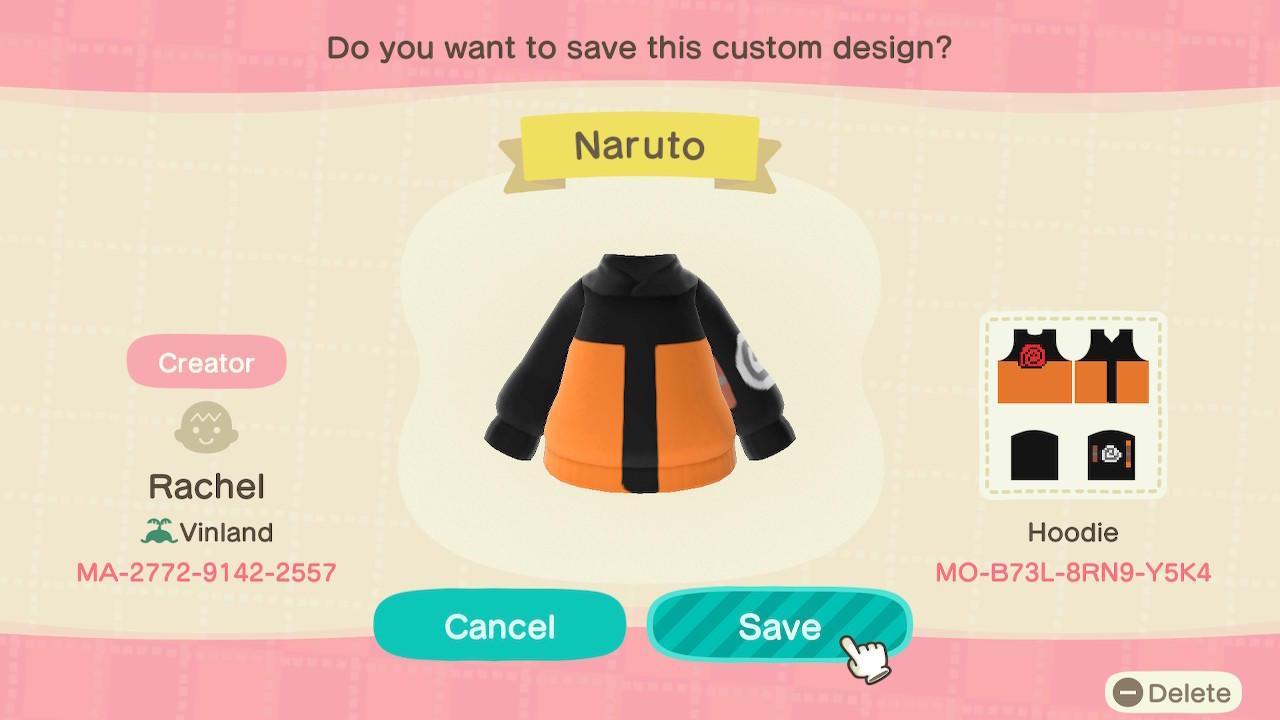 Animal Crossing Design Code: MO-B73L-8RN9-Y5K4 Naruto