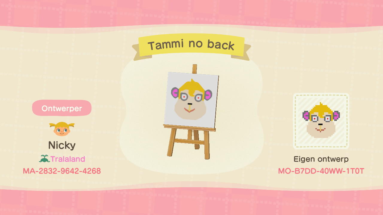 Animal Crossing Design Code: MO-B7DD-40WW-1TOT Tammi no back