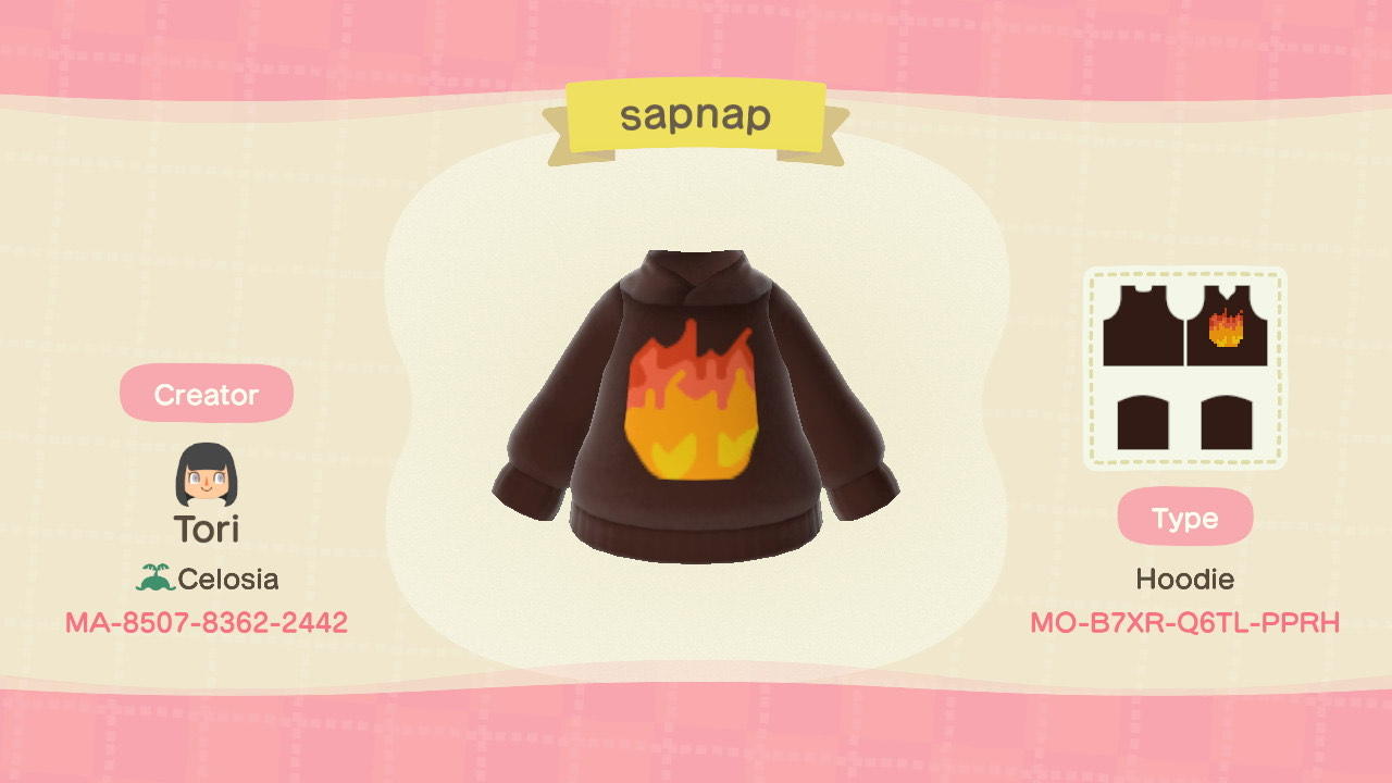 Animal Crossing Design Code: MO-B7XR-Q6TL-PPRH sapnap hoodie