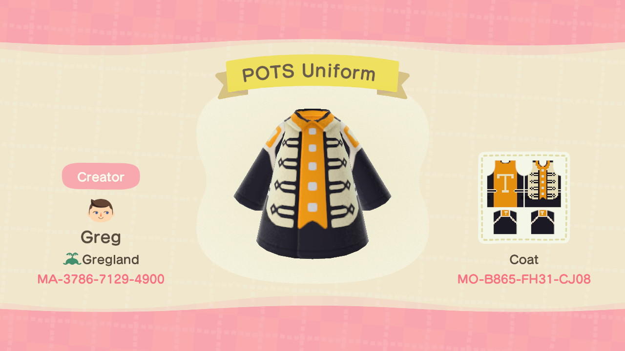 Animal Crossing Design Code: MO-B865-FH31-CJ08 Tennessee Band POTS