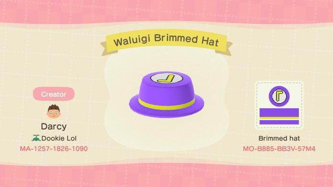 Animal Crossing Design Code: MO-B885-BB3V-57M4 Waluigi Brimmed Hat