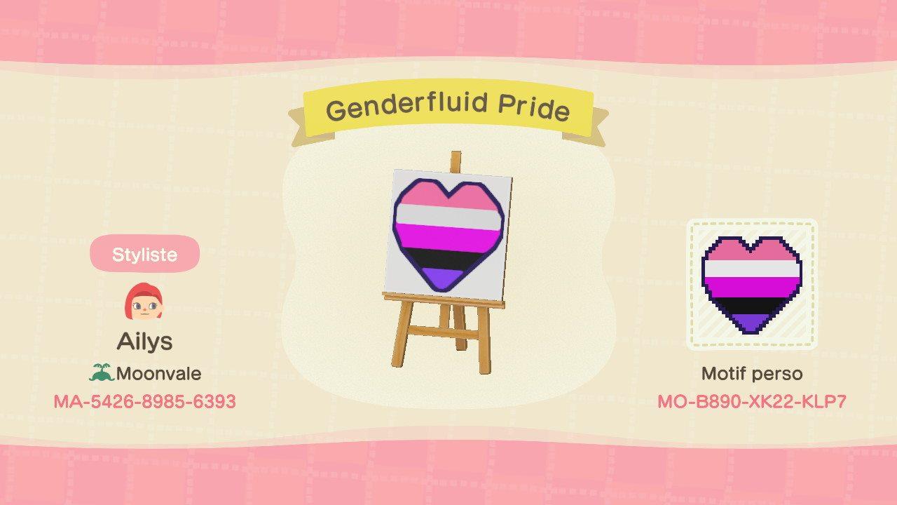 Animal Crossing Design Code: MO-B890-XK22-KLP7 Genderfluid Pride