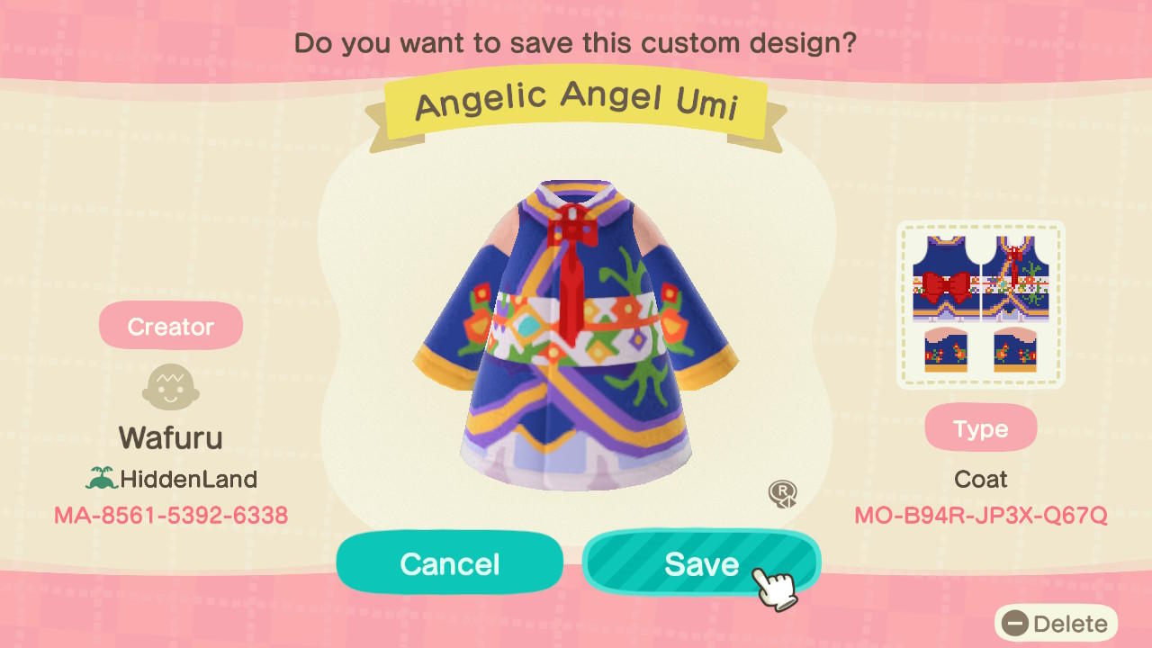 Animal Crossing Design Code: MO-B94R-JP3X-Q67Q Angelic Angel Umi