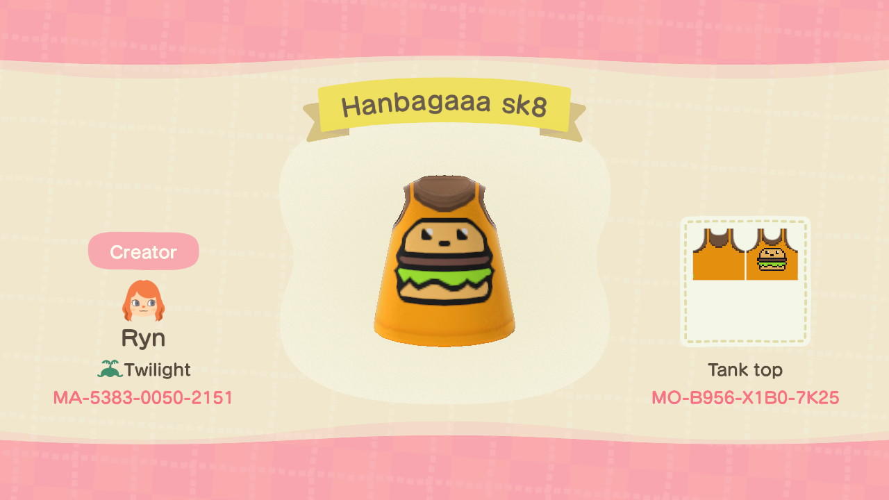 Animal Crossing Design Code: MO-B956-X1B0-7K25 Hanbagaaa sk8