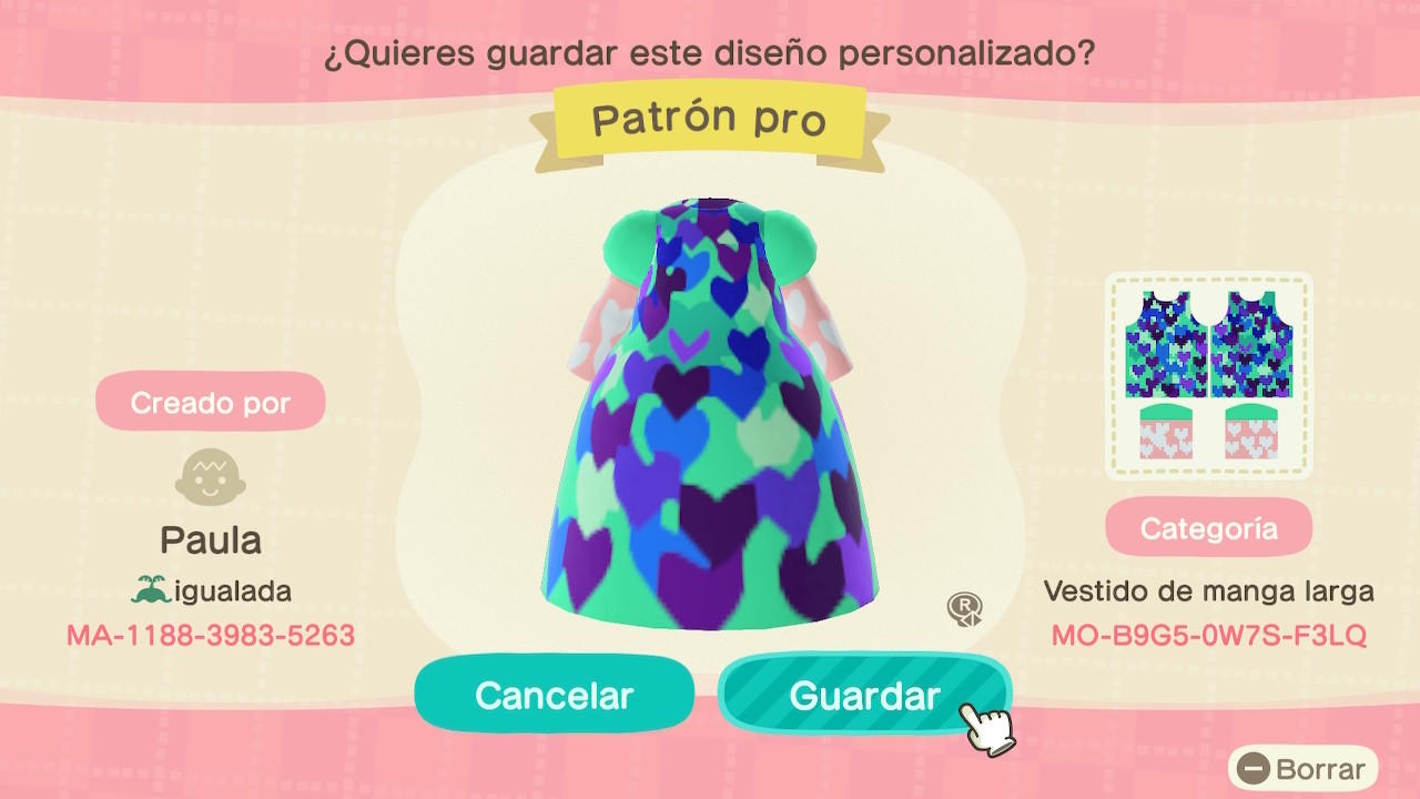 Animal Crossing Design Code: MO-B9G5-0W7S-F3LQ Estrellas de corazon