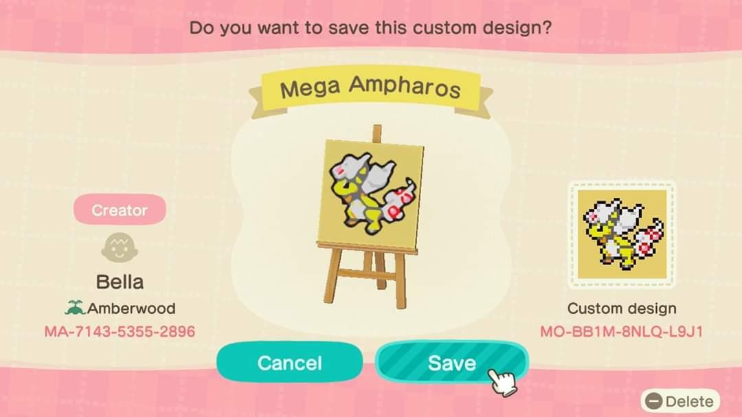Animal Crossing Design Code: MO-BB1M-8NLQ-L9J1 Mega Ampharos