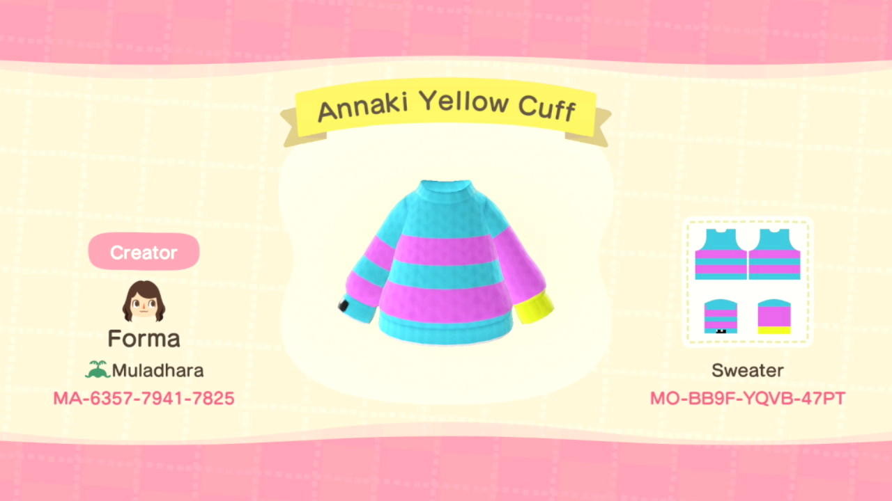 Animal Crossing Design Code: MO-BB9F-YQVB-47PT Annaki Yellow Cuff