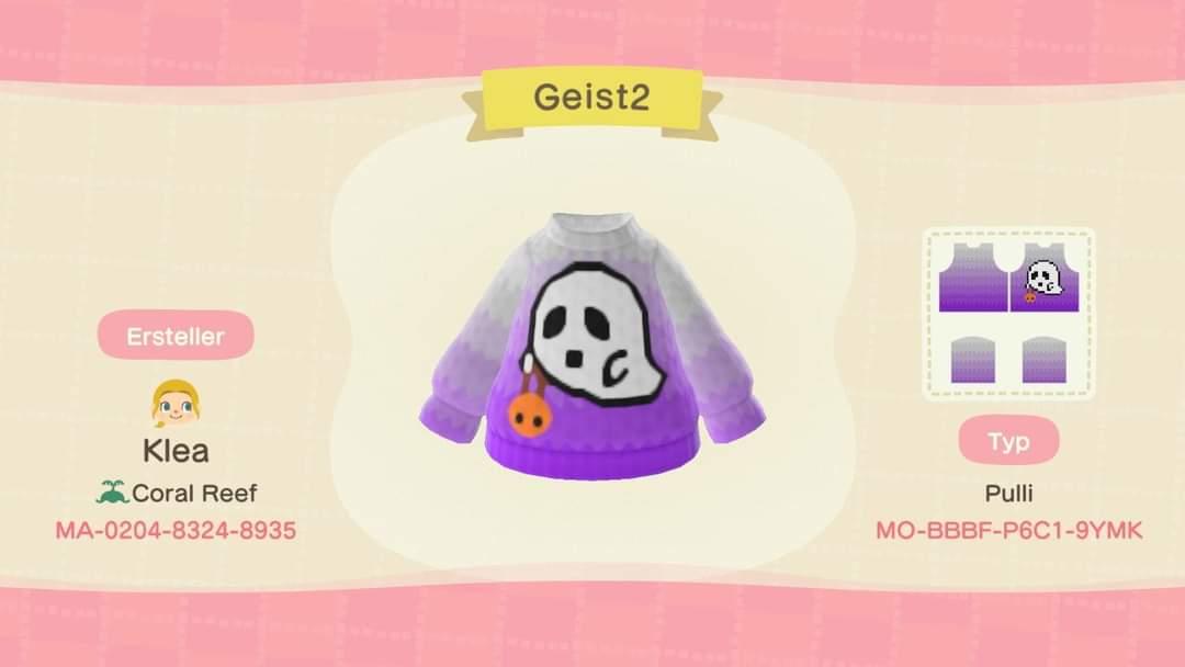 Animal Crossing Design Code: MO-BBBF-P6C1-9YMK Ghost Sweater