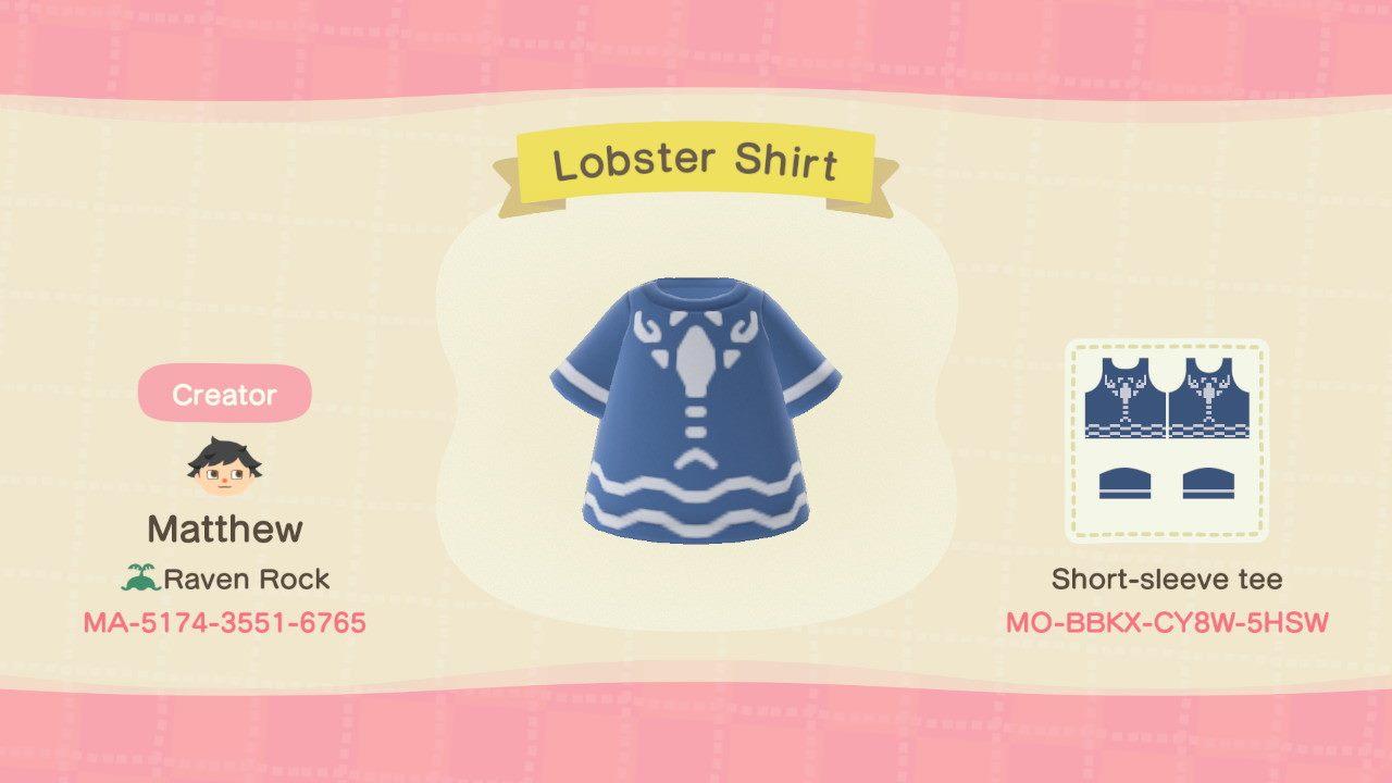 Animal Crossing Design Code: MO-BBKX-CY8W-5HSW Lobster Shirt