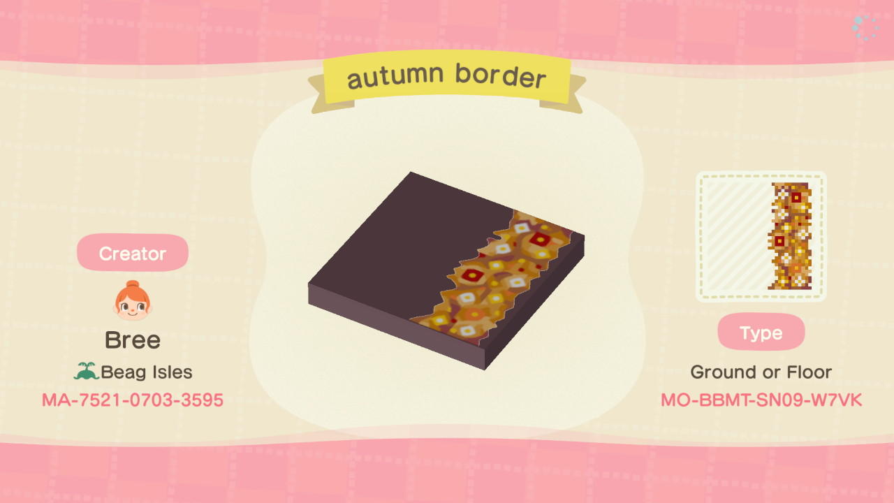 Animal Crossing Design Code: MO-BBMT-SN09-W7VK autumn border