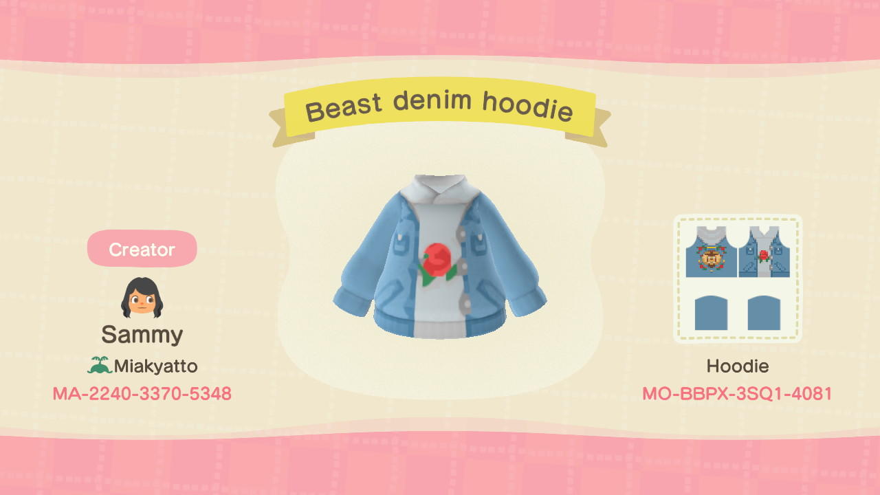 Animal Crossing Design Code: MO-BBPX-3SQ1-4081 Beast denim hoodie