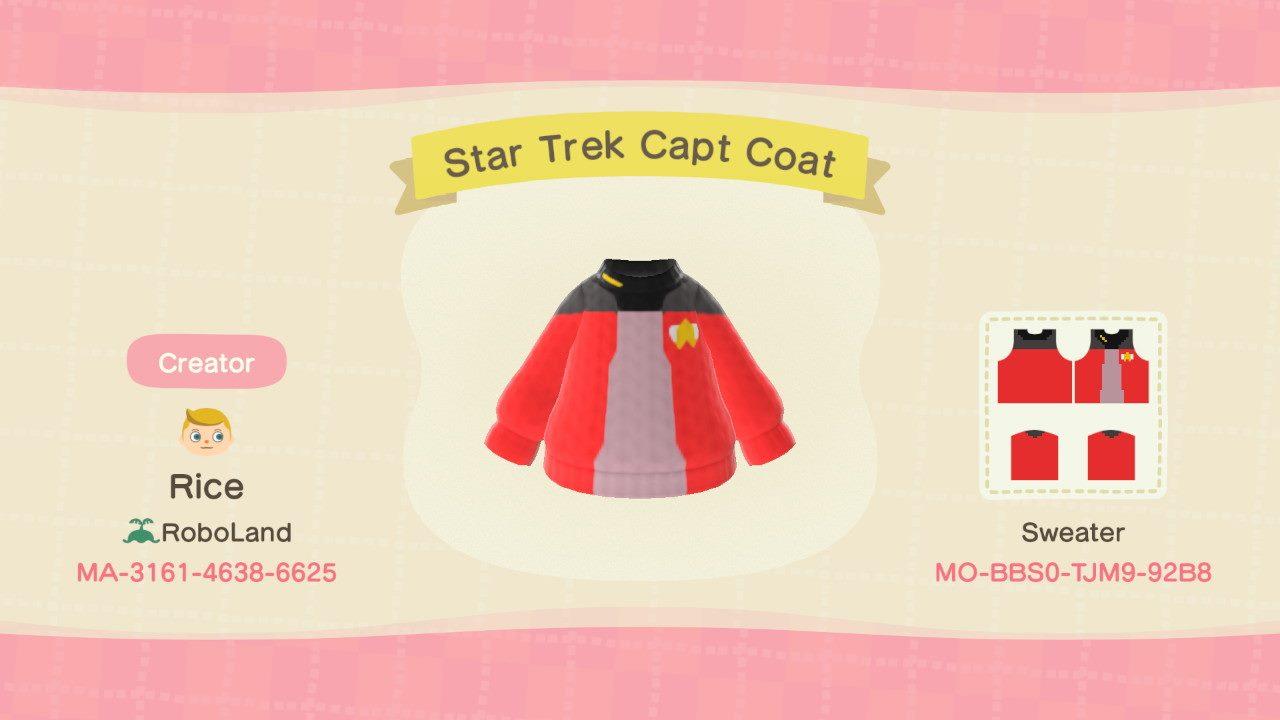 Animal Crossing Design Code: MO-BBS0-TJM9-92B8 Star Trek Capt Coat