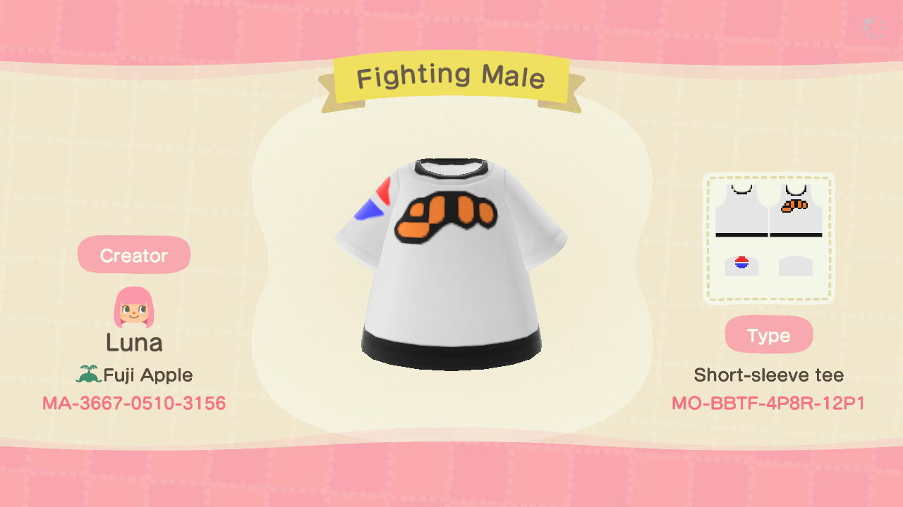 Animal Crossing Design Code: MO-BBTF-4P8R-12P1 Fighting Male