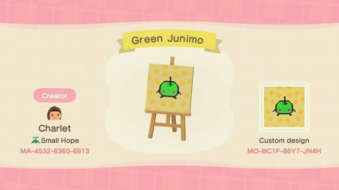 Animal Crossing Design Code: MO-BC1F-86Y7-JN4H Greeb Junimo