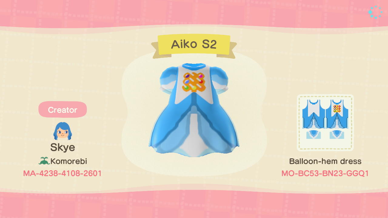 Animal Crossing Design Code: MO-BC53-BN23-GGQ1 Aiko S2