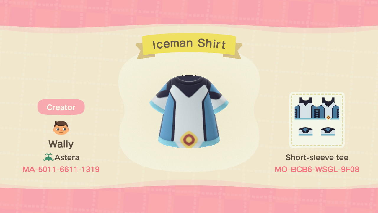 Animal Crossing Design Code: MO-BCB6-WSGL-9F08 Iceman Shirt