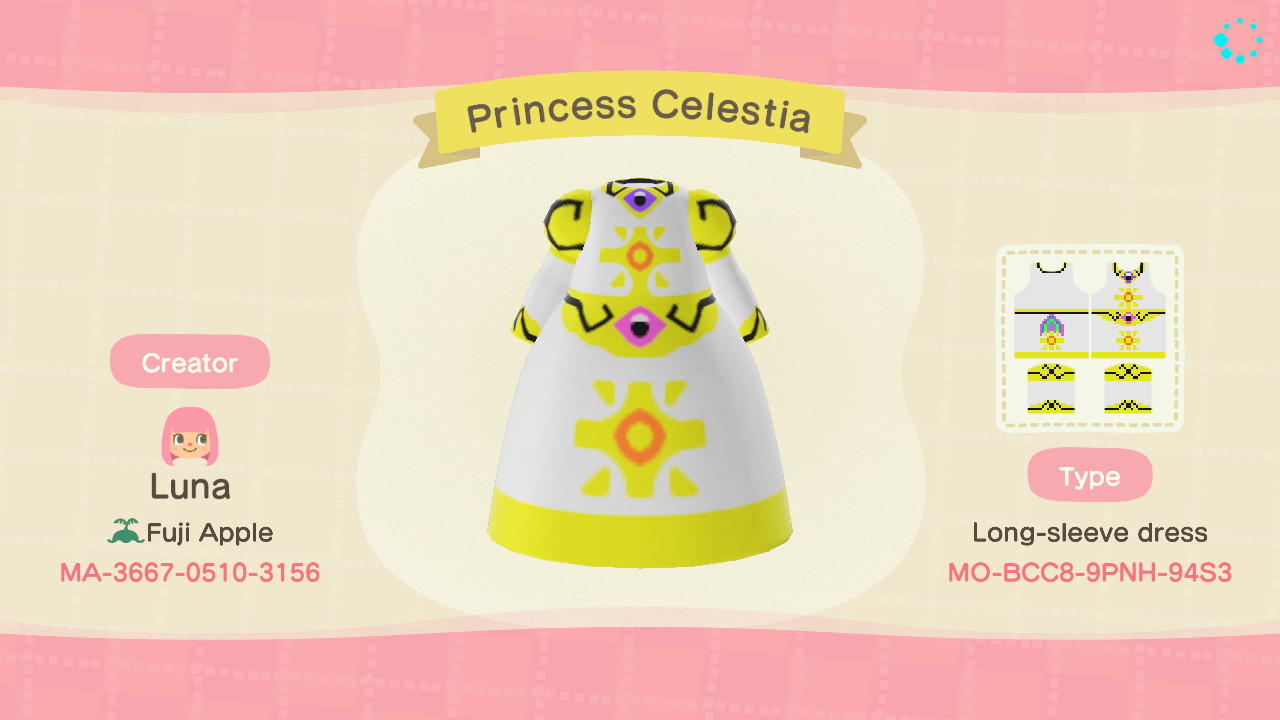 Animal Crossing Design Code: MO-BCC8-9PNH-94S3 Princess Celestia