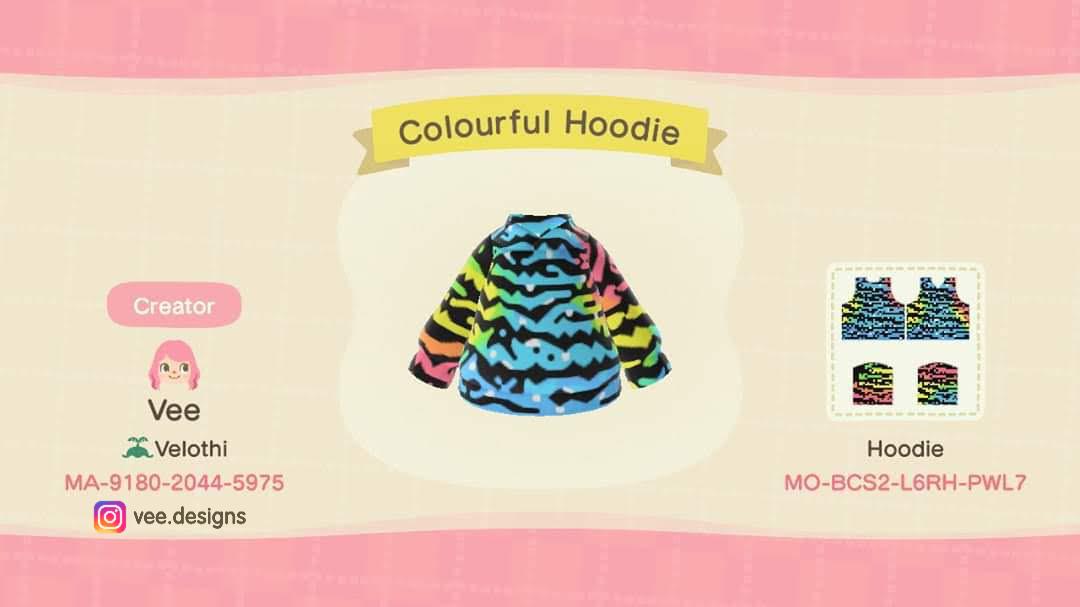 Animal Crossing Design Code: MO-BCS2-L6RH-PWL7 Colourful Hoodie I
