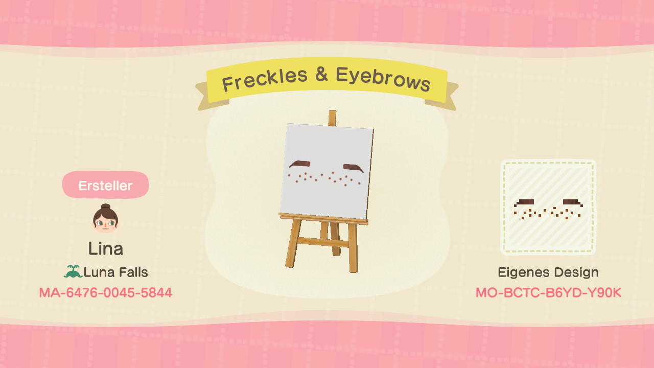 Animal Crossing Design Code: MO-BCTC-B6YD-Y90K Freckles & Eyebrows
