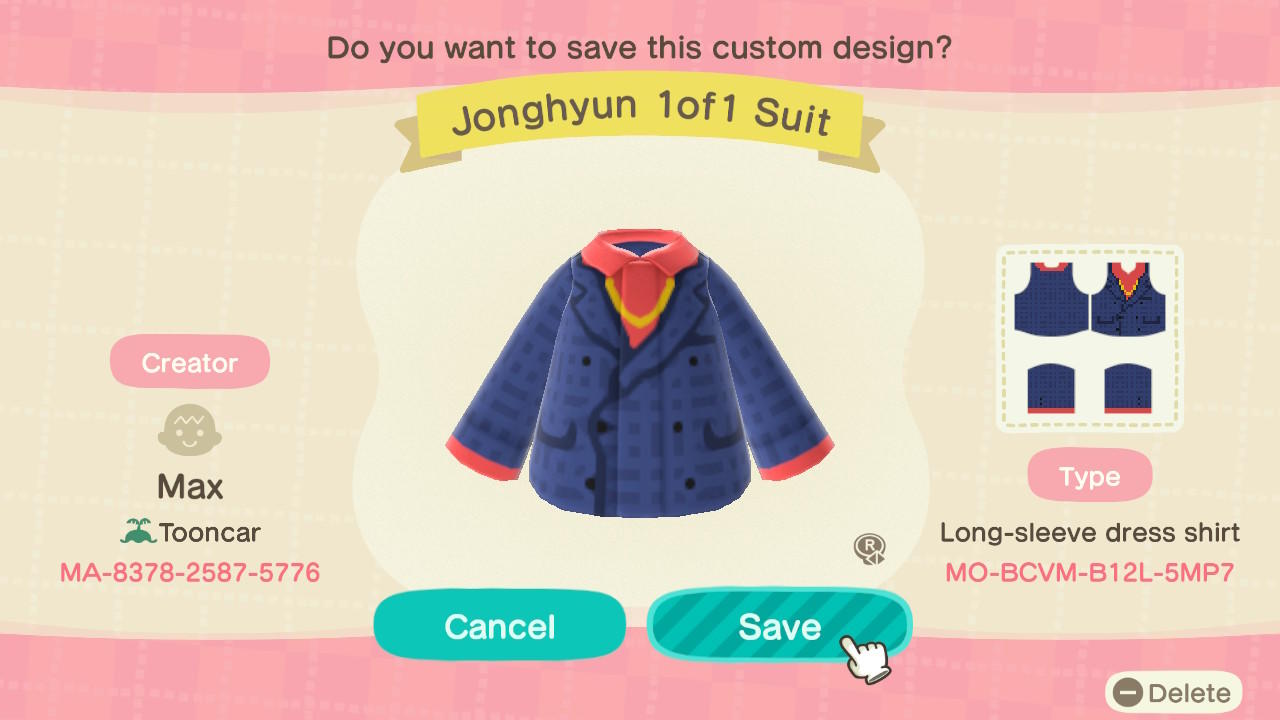 Animal Crossing Design Code: MO-BCVM-B12L-5MP7 SHINee Jonghyun 1of1