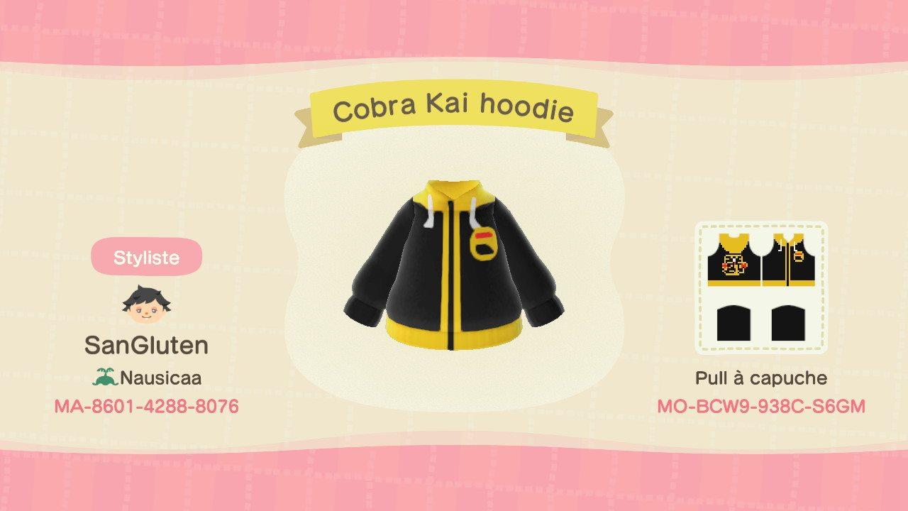 Animal Crossing Design Code: MO-BCW9-938C-S6GM Cobra Kai hoodie