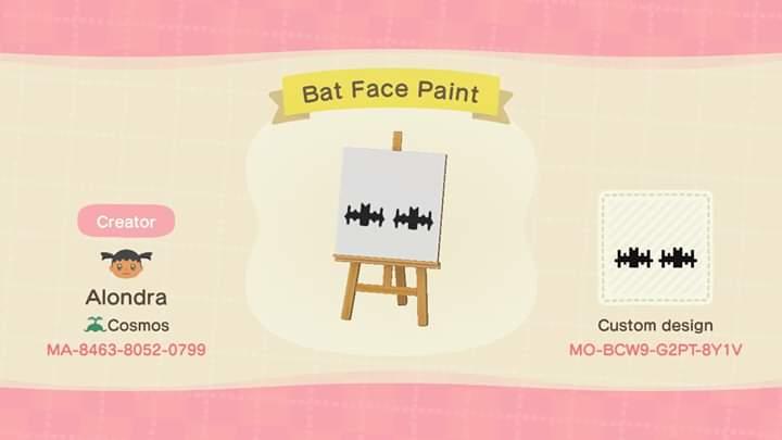 Animal Crossing Design Code: MO-BCW9-G2PT-8Y1V Bat Face Paint