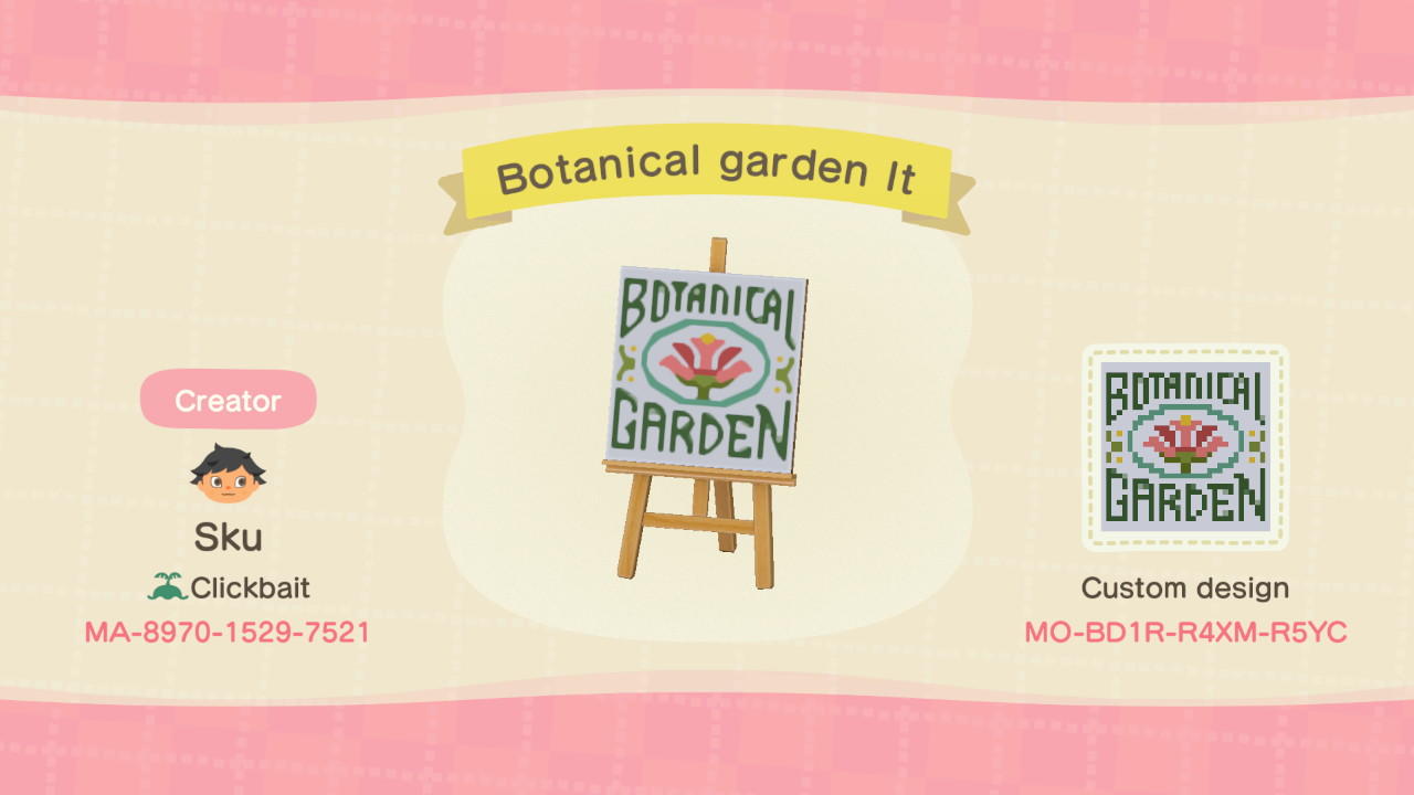 Animal Crossing Design Code: MO-BD1R-R4XM-R5YC Botanical garden lt