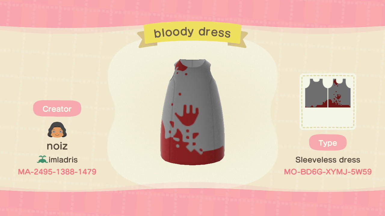 Animal Crossing Design Code: MO-BD6G-XYMJ-5W59 Bloody dress