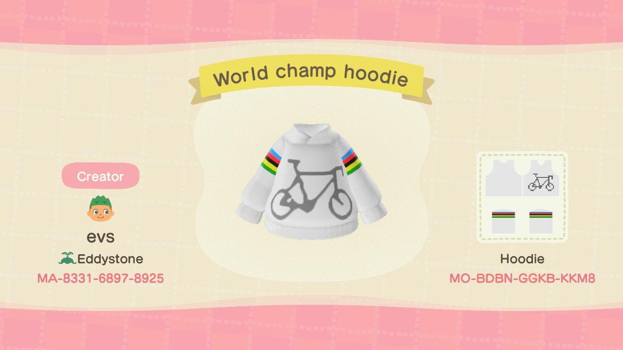 Animal Crossing Design Code: MO-BDBN-GGKB-KKM8 World champ hoodie
