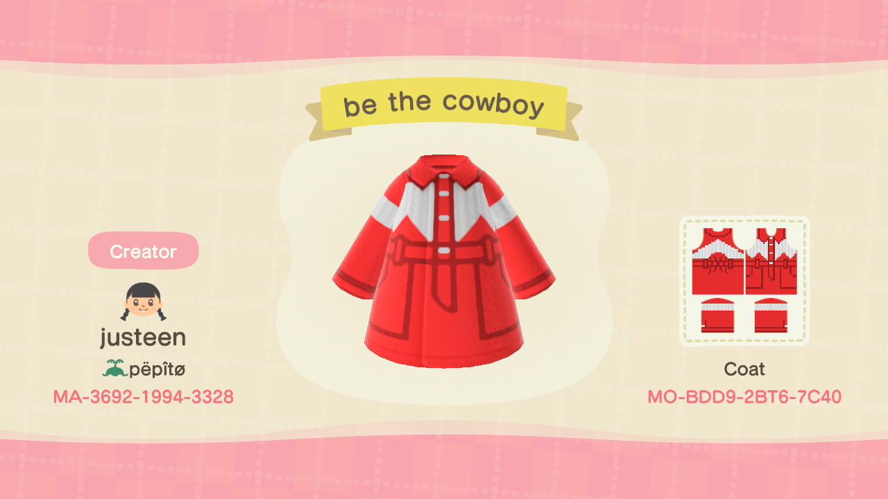 Animal Crossing Design Code: MO-BDD9-2BT6-7C40 be the cowboy