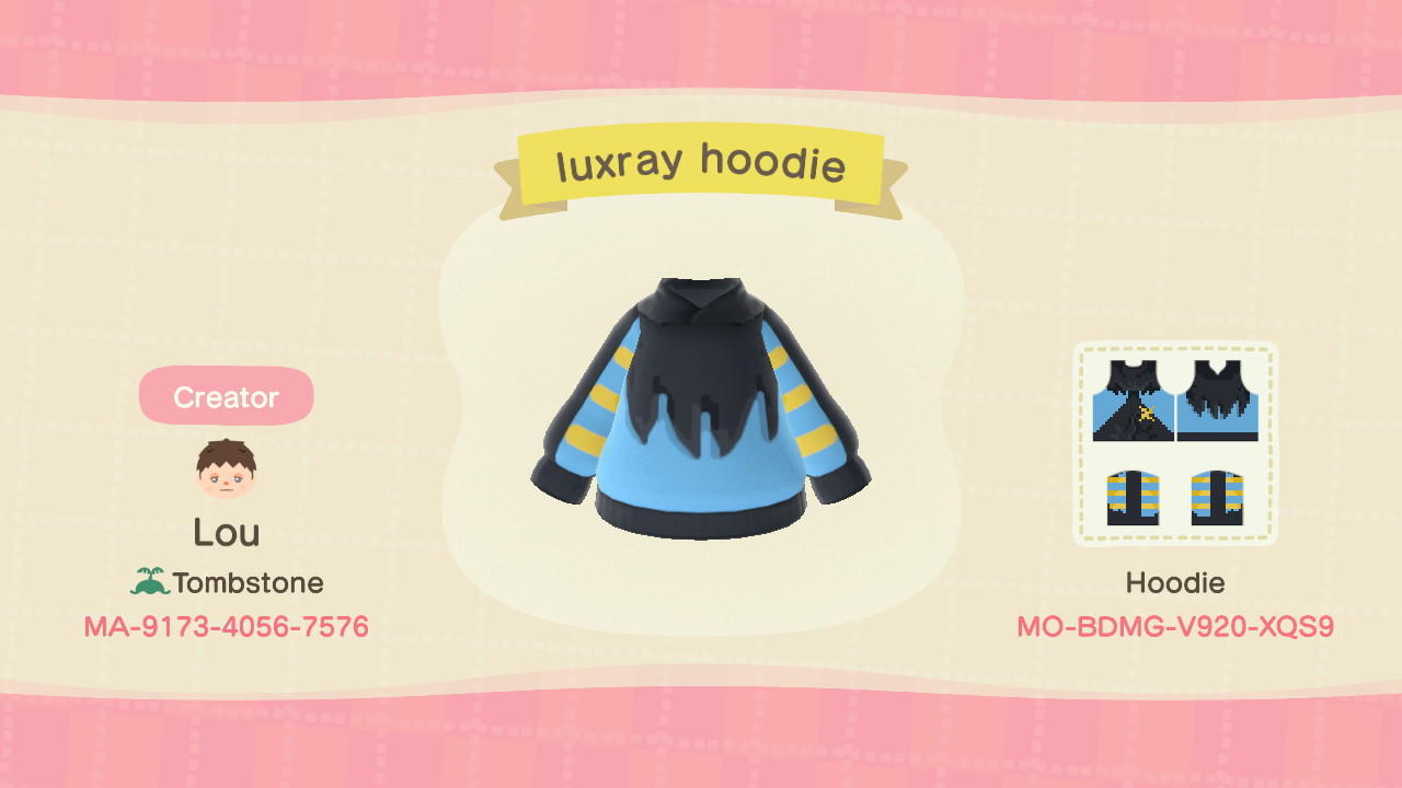 Animal Crossing Design Code: MO-BDMG-V920-XQS9 luxray hoodie