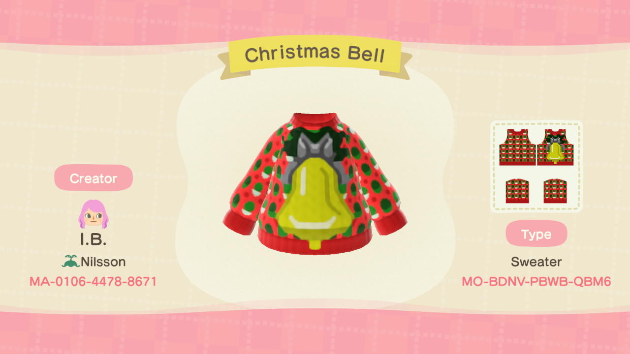 Animal Crossing Design Code: MO-BDNV-PBWB-QBM6 Christmas Bell