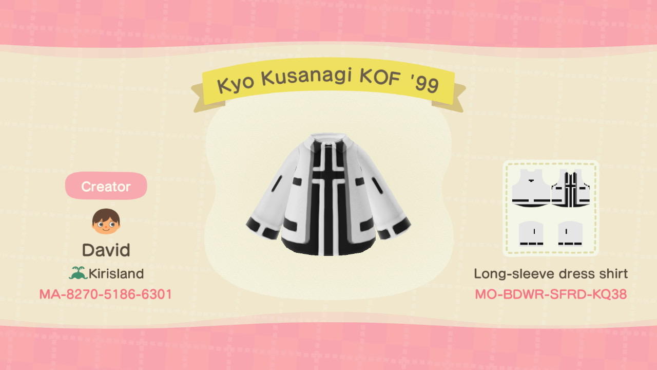 Animal Crossing Design Code: MO-BDWR-SFRD-KQ38 Kyo Kusanagi KOF 99