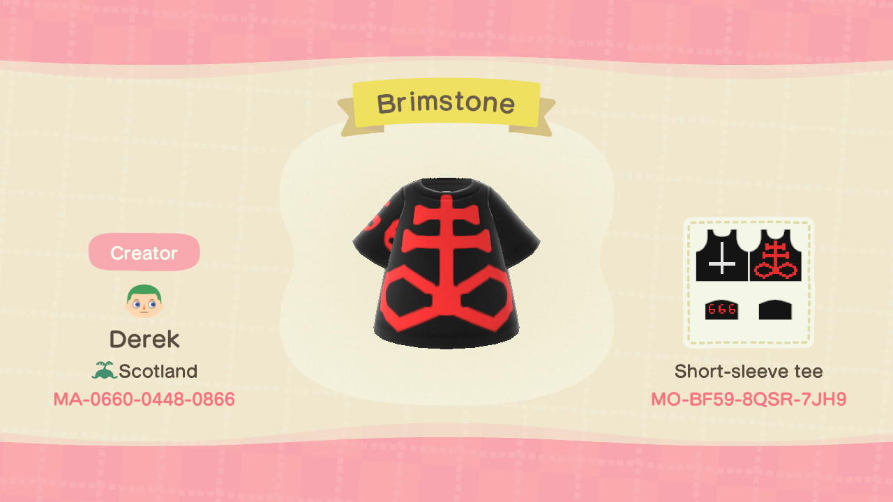 Animal Crossing Design Code: MO-BF59-8QSR-7JH9 Brimstone