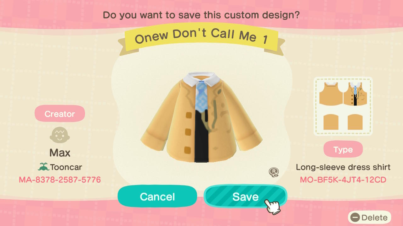 Animal Crossing Design Code: MO-BF5K-4JT4-12CD SHINee Onew DCM1