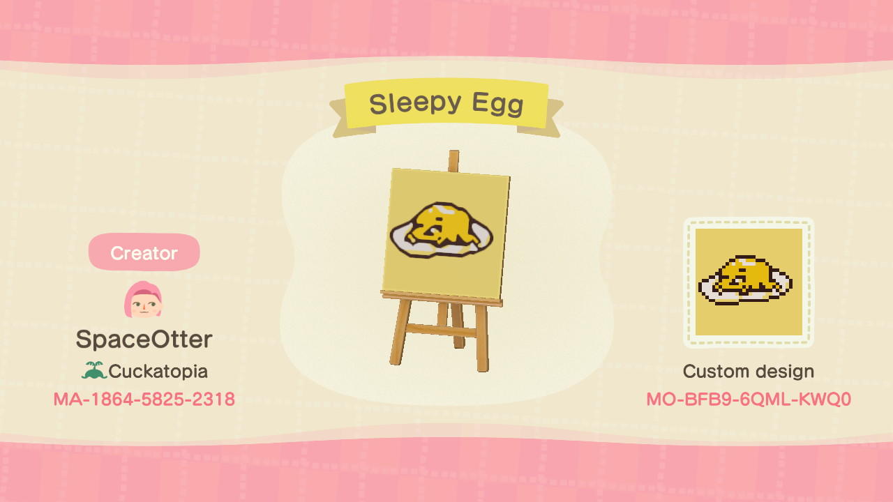 Animal Crossing Design Code: MO-BFB9-6QML-KWQ0 Sleepy Egg Pattern