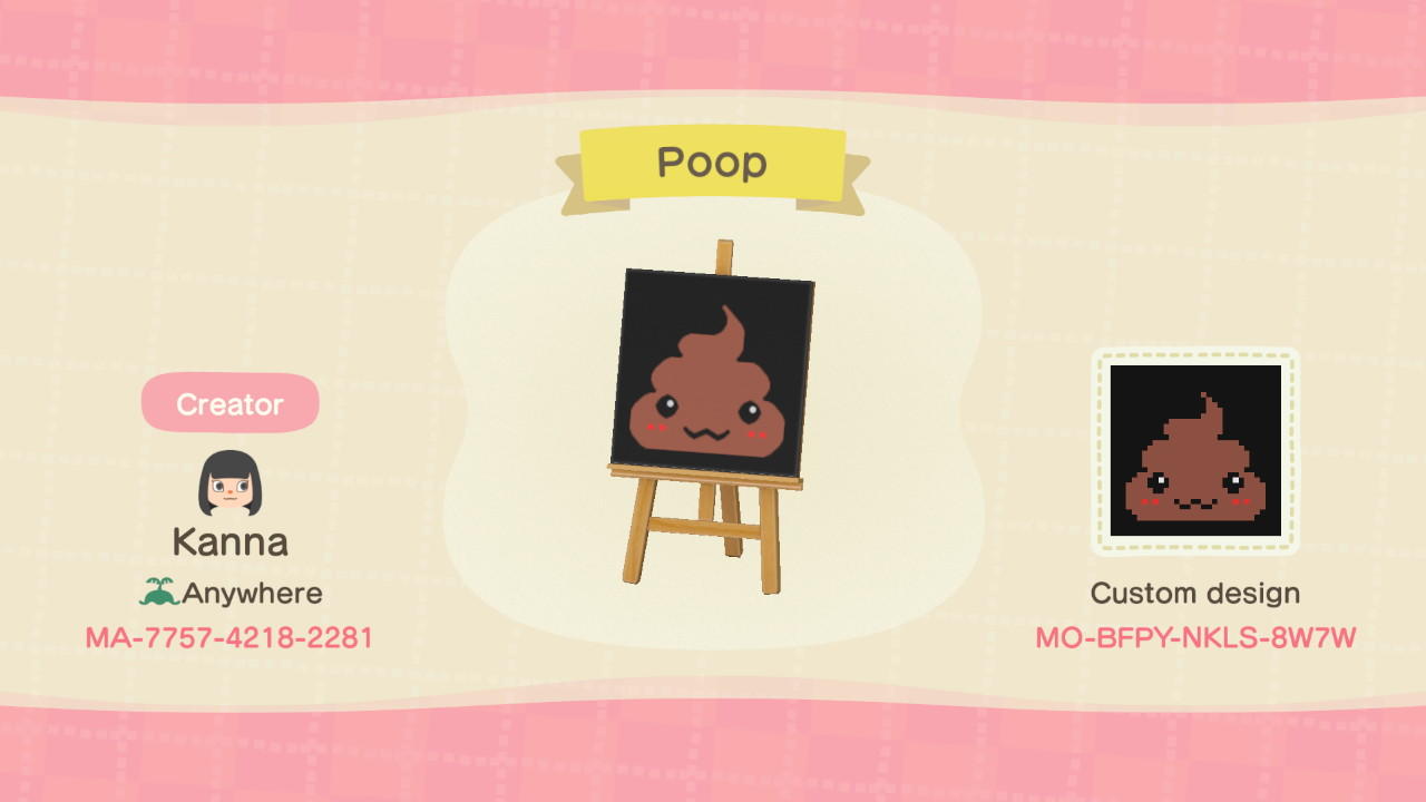 Animal Crossing Design Code: MO-BFPY-NKLS-8W7W Poop
