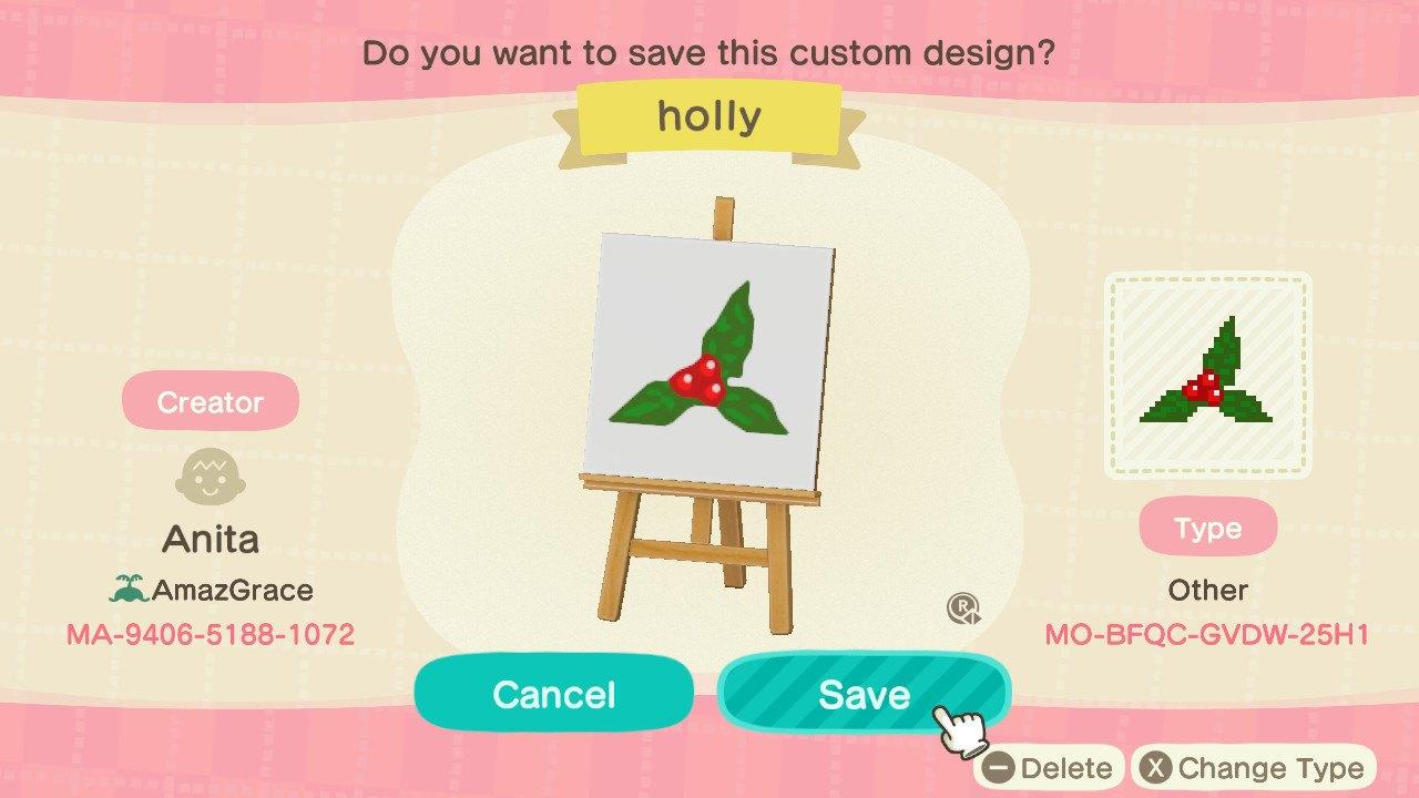 Animal Crossing Design Code: MO-BFQC-GVDW-25H1 Holly