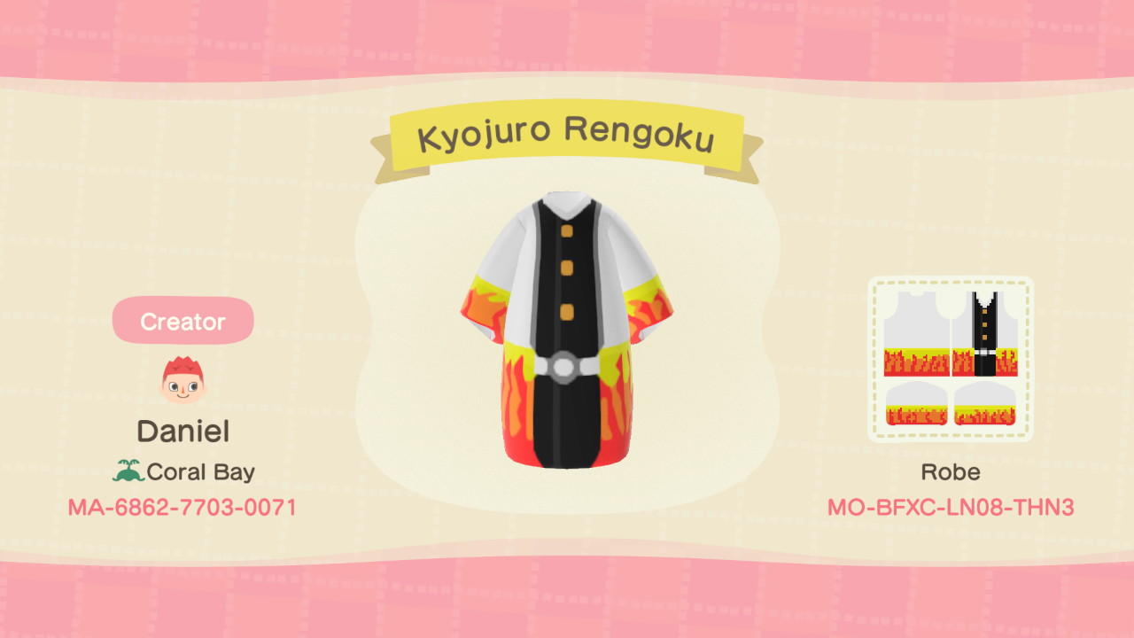 Animal Crossing Design Code: MO-BFXC-LN08-THN3 Kyojuro Rengoku