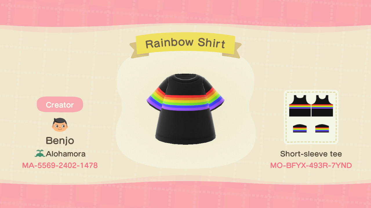 Animal Crossing Design Code: MO-BFYX-493R-7YND Rainbow Shirt