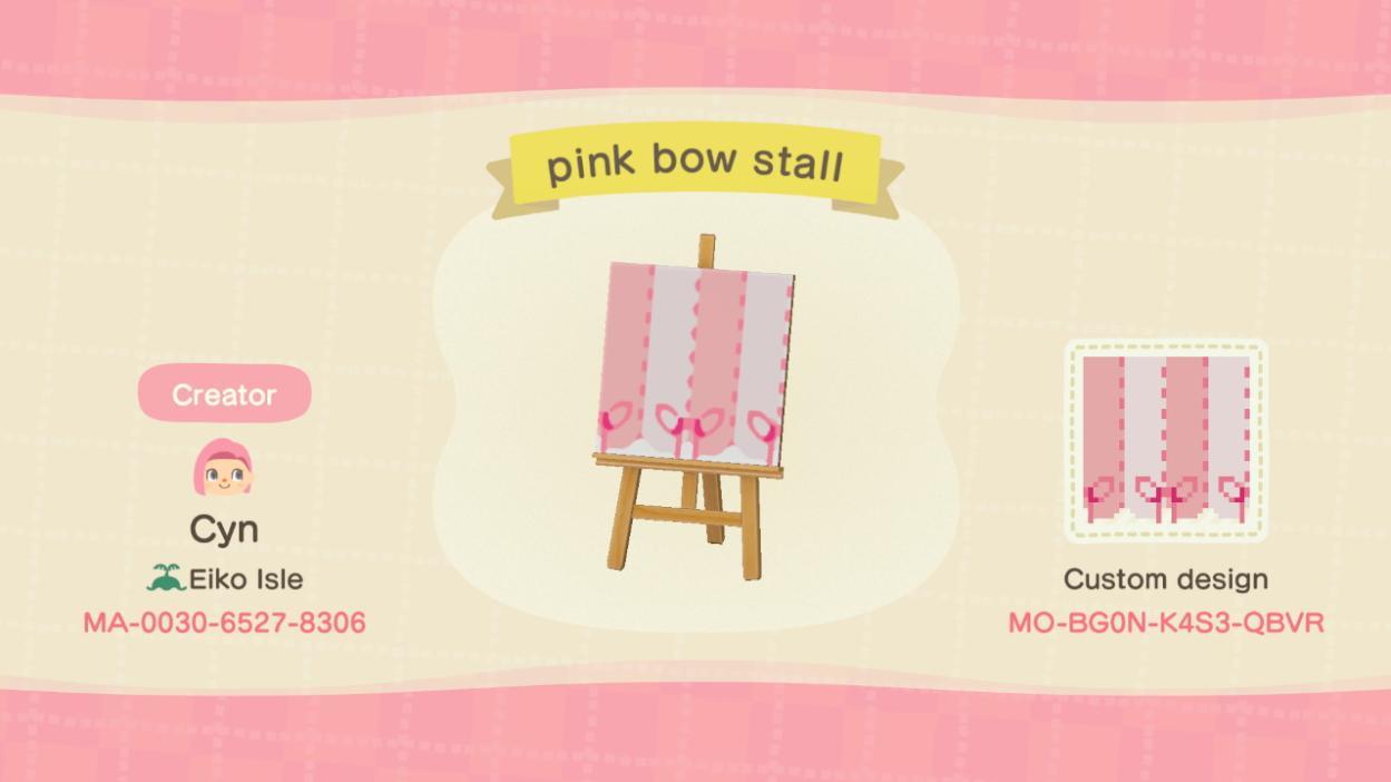 Animal Crossing Design Code: MO-BG0N-K4S3-QBVR pink bow stall