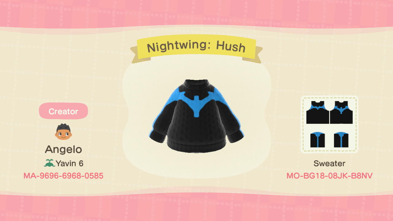 Animal Crossing Design Code: MO-BG18-08JK-B8NV Nightwing: Hush
