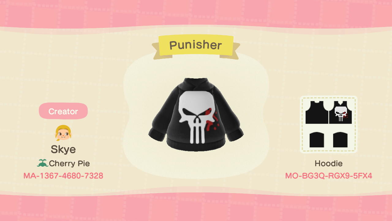 Animal Crossing Design Code: MO-BG3Q-RGX9-5FX4 The Punisher