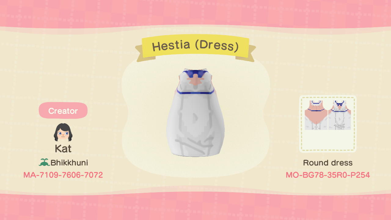 Animal Crossing Design Code: MO-BG78-35R0-P254 Hestia (Dress)